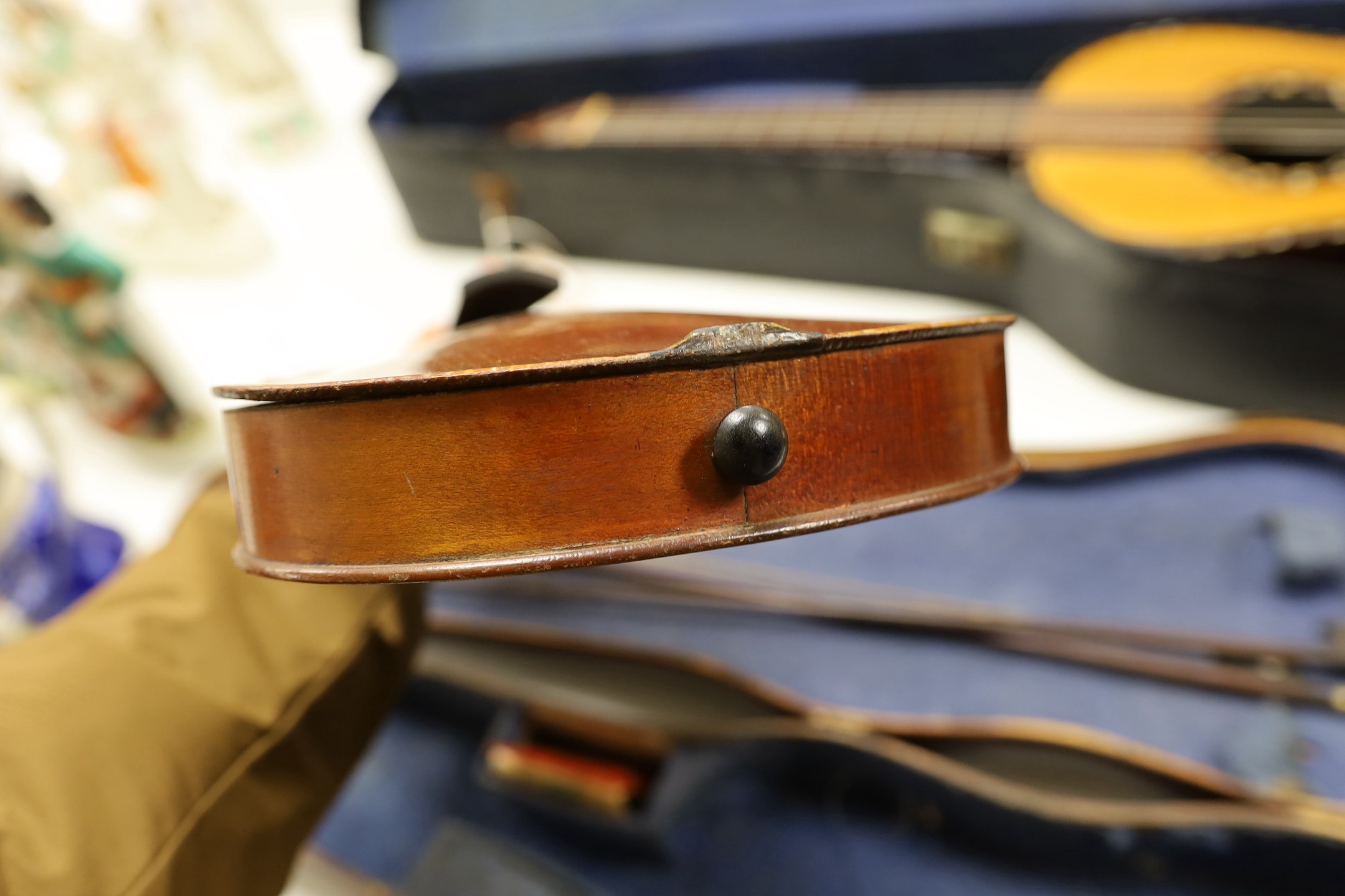 A 3/4 size violin, length of back 33cm, wooden case